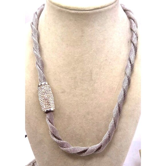 Interwoven Rope Braided Mesh Necklace With Crystal Accented Clasp - Picture 1 of 4